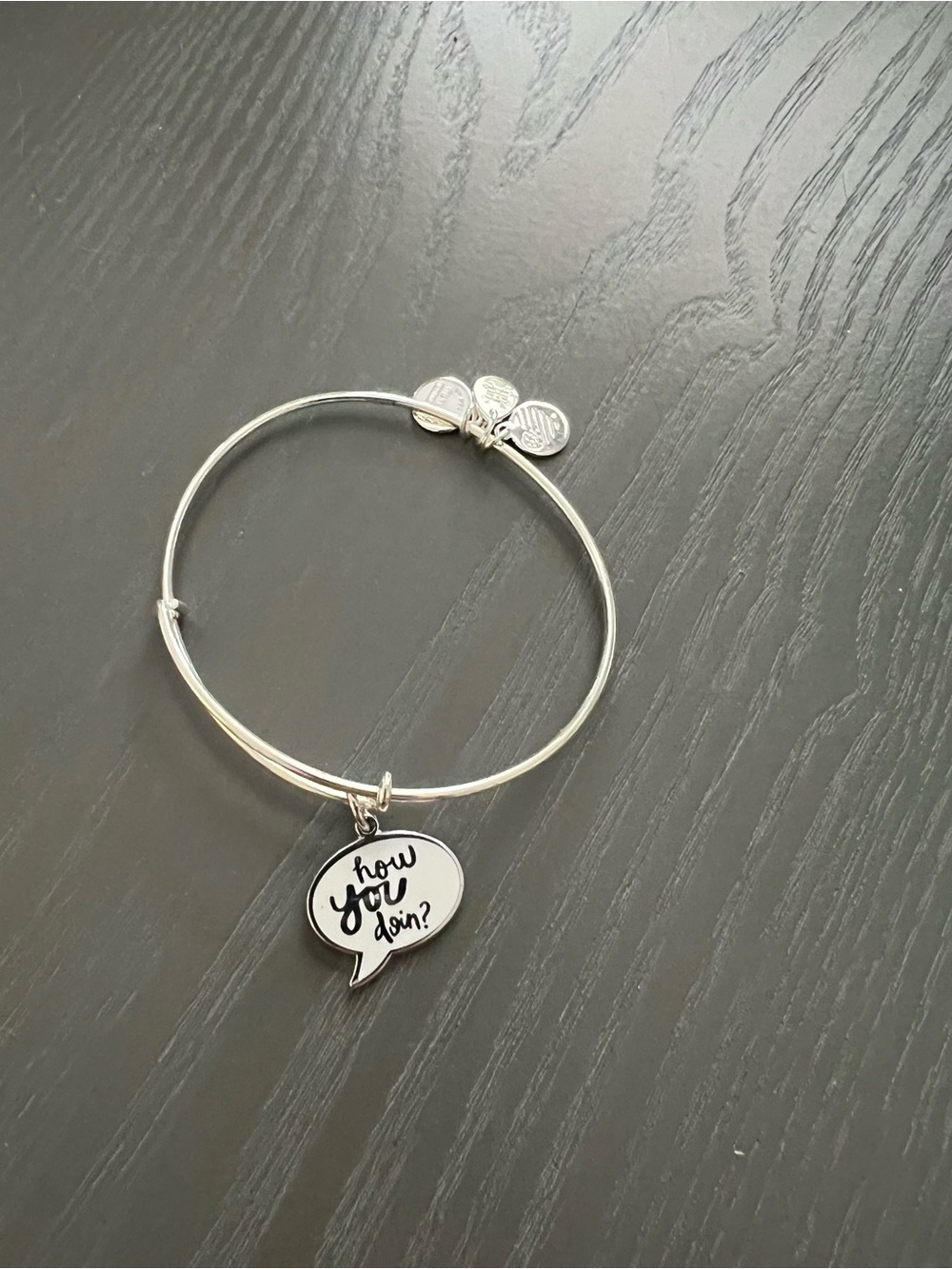 Silver 'How You Doin?' Charm Bangle Bracelet - Women Jewelry